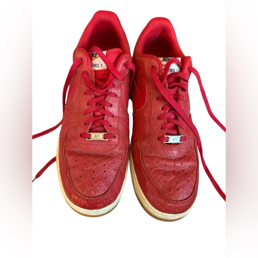 NIKE AIR FORCE 1 RED & WHITE CROC SKIN STYLE 718152-600 ATHLETIC SNEAKERS SHOES - Picture 3 of 12